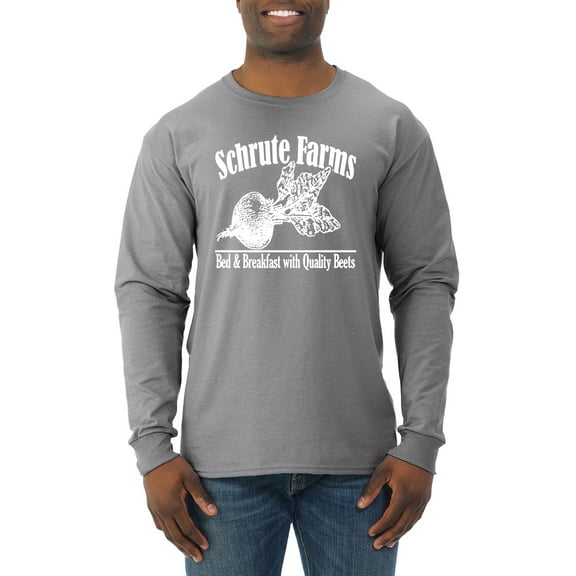 Wild Bobby, Farms Bed and Breakfast The Office, Pop Culture, Men Long Sleeve Shirt, Heather Grey, Large