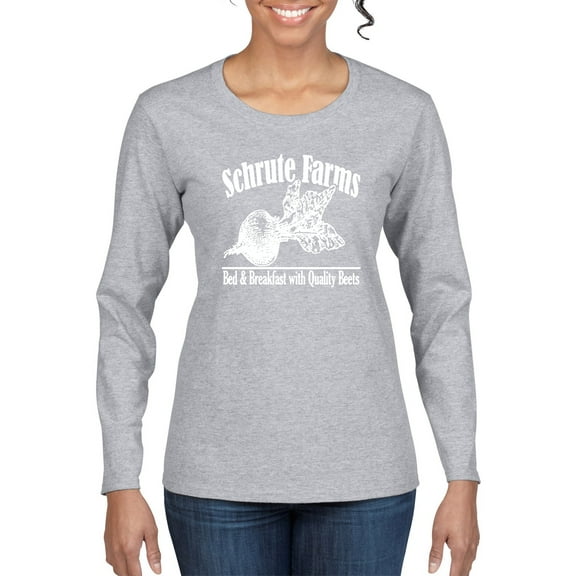Wild Bobby, Farms Bed and Breakfast The Office, Pop Culture, Women Graphic Long Sleeve Tees, Heather Grey, Large