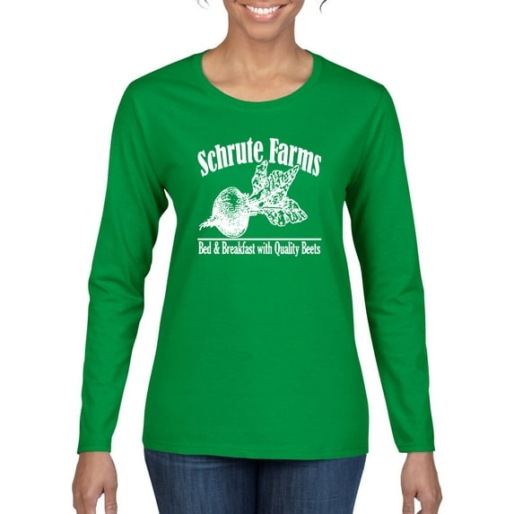 Wild Bobby, Farms Bed and Breakfast The Office, Pop Culture, Women Graphic Long Sleeve Tees, Kelly, Large