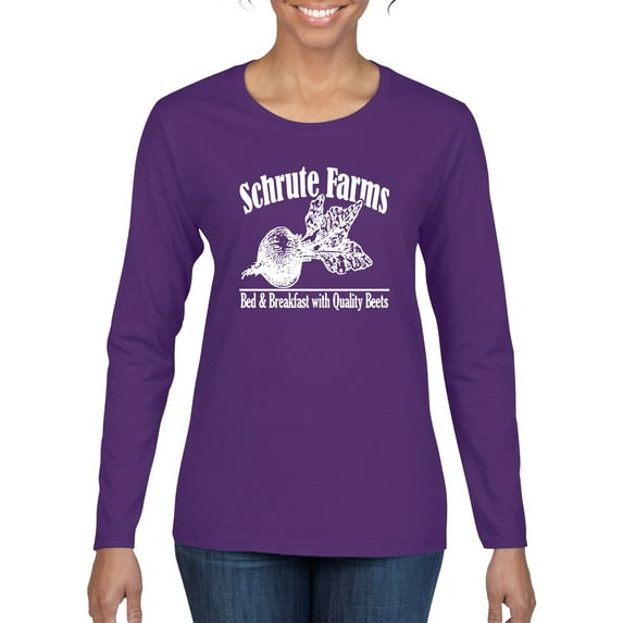 Wild Bobby, Farms Bed and Breakfast The Office, Pop Culture, Women Graphic Long Sleeve Tees, Purple, 2XL