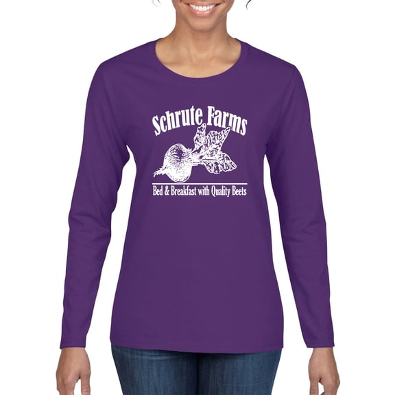 Wild Bobby, Farms Bed and Breakfast The Office, Pop Culture, Women Graphic Long Sleeve Tees, Purple, Small