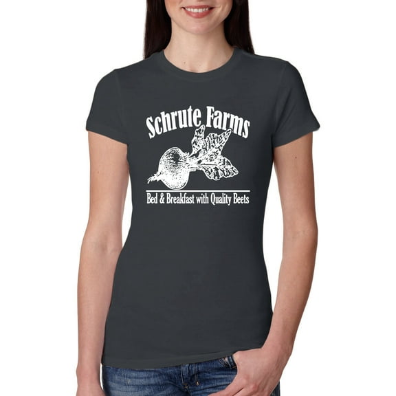 Wild Bobby, Farms Bed and Breakfast The Office, Pop Culture, Women Slim Fit Junior Tee, Dark Grey, Large