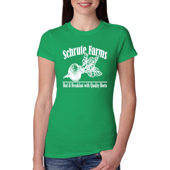 Wild Bobby, Farms Bed and Breakfast The Office, Pop Culture, Women Slim Fit Junior Tee, Kelly, Medium