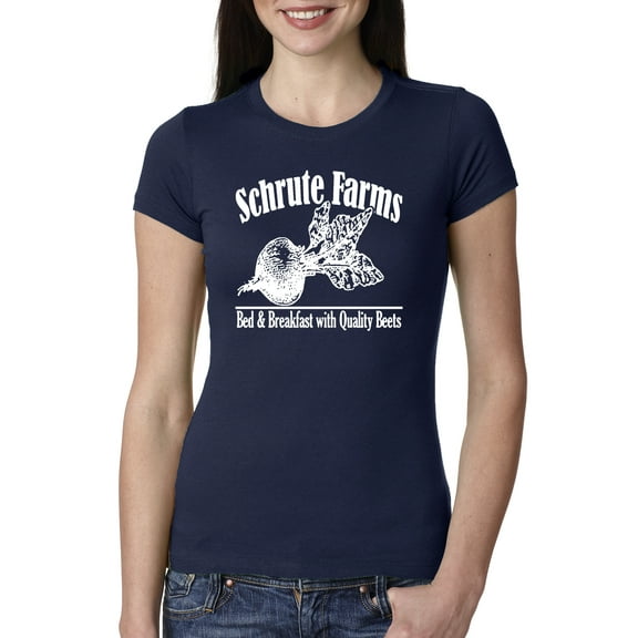 Wild Bobby, Farms Bed and Breakfast The Office, Pop Culture, Women Slim Fit Junior Tee, Navy, X-Large