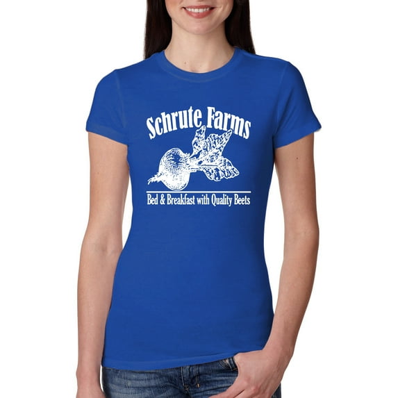 Wild Bobby, Farms Bed and Breakfast The Office, Pop Culture, Women Slim Fit Junior Tee, Royal, Medium