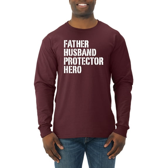 Wild Bobby,Father Husband Protector Hero Best Dad Husband Gift, Father's Day, Men Long Sleeve Shirt, Maroon, Large