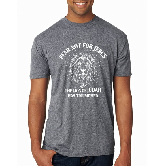 Wild Bobby Fear Not For Jesus The Lion Of Judah Has Triumphed Inspirational/Christian Men Premium Tri Blend Tee, Premium Heather, Small
