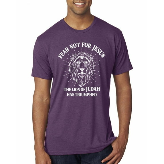 Wild Bobby Fear Not For Jesus The Lion Of Judah Has Triumphed Inspirational/Christian Men Premium Tri Blend Tee, Vintage Purple, Small