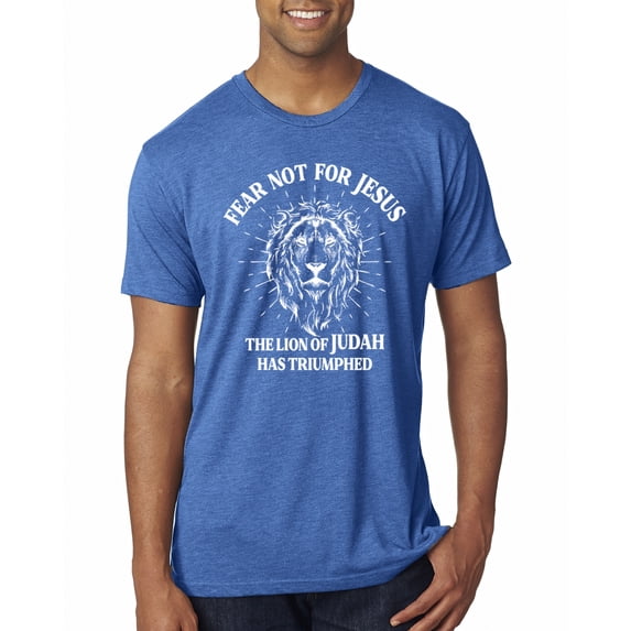 Wild Bobby Fear Not For Jesus The Lion Of Judah Has Triumphed Inspirational/Christian Men Premium Tri Blend Tee, Vintage Royal, Large