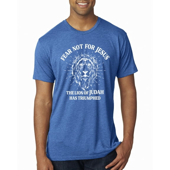 Wild Bobby Fear Not For Jesus The Lion Of Judah Has Triumphed Inspirational/Christian Men Premium Tri Blend Tee, Vintage Royal, X-Large