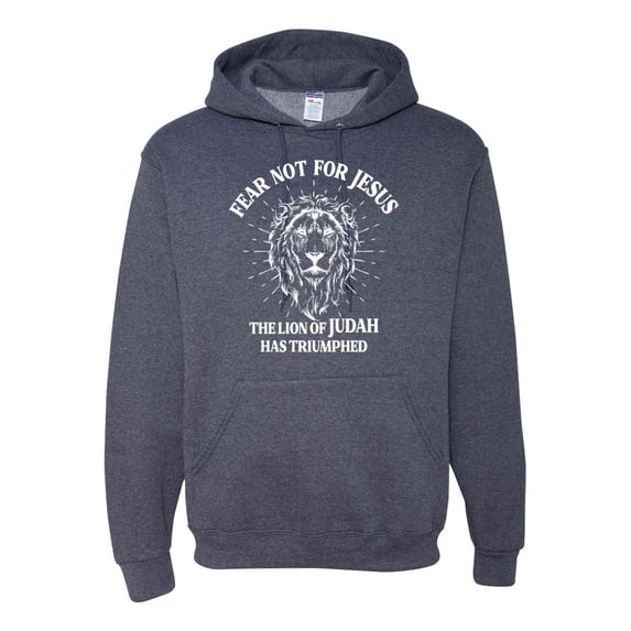 Wild Bobby Fear Not For Jesus The Lion Of Judah Has Triumphed Inspirational/Christian Unisex Graphic Hoodie Sweatshirt, Vintage Heather Navy, XX-Large