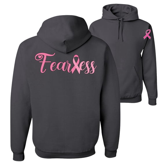 Wild Bobby, Fearless Pink Ribbon Support Warrior Women, Breast Cancer Awareness, Front and Back Unisex Graphic Hoodie Sweatshirt, Charcoal, 3X-Large