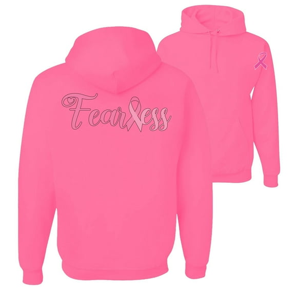Wild Bobby, Fearless Pink Ribbon Support Warrior Women, Breast Cancer Awareness, Front and Back Unisex Graphic Hoodie Sweatshirt, Neon Pink, X-Large
