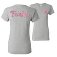 thumbnail image 1 of Wild Bobby, Fearless Pink Ribbon Support Warrior Women, Breast Cancer Awareness, Front and Back Women Graphic Tee, Heather Grey, Large, 1 of 4