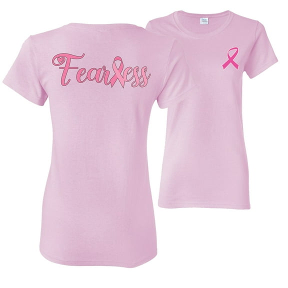 Wild Bobby, Fearless Pink Ribbon Support Warrior Women, Breast Cancer Awareness, Front and Back Women Graphic Tee, Light Pink, Large