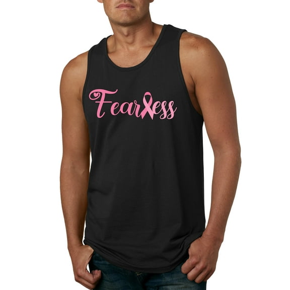 Wild Bobby, Fearless Pink Ribbon Support Warrior Women, Breast Cancer Awareness, Men Graphic Tank Top, Black, Medium