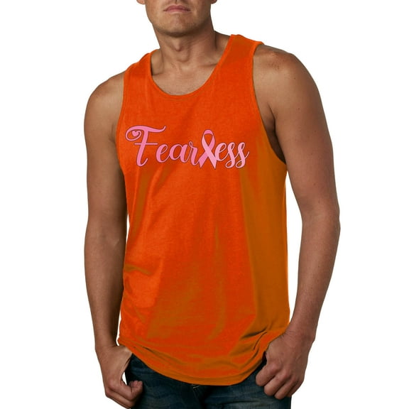 Wild Bobby, Fearless Pink Ribbon Support Warrior Women, Breast Cancer Awareness, Men Graphic Tank Top, Orange, Small