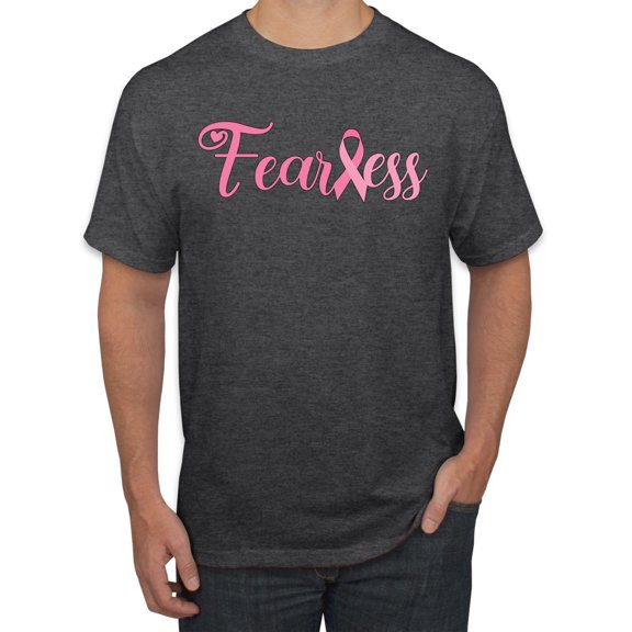 Wild Bobby, Fearless Pink Ribbon Support Warrior Women, Breast Cancer Awareness, Men Graphic Tee, Heather Black, Small