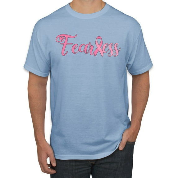 Wild Bobby, Fearless Pink Ribbon Support Warrior Women, Breast Cancer Awareness, Men Graphic Tee, Light Blue, 5X-Large