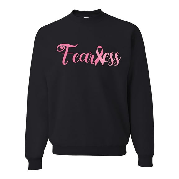 Wild Bobby, Fearless Pink Ribbon Support Warrior Women, Breast Cancer Awareness, Unisex Crewneck Graphic Sweatshirt, Black, Small