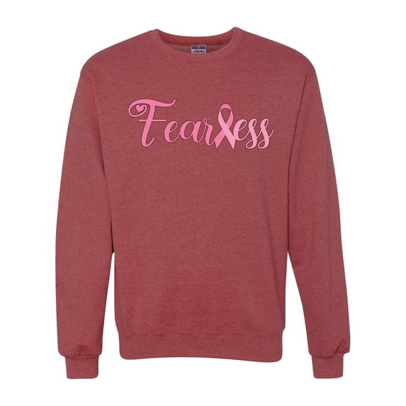 Wild Bobby, Fearless Pink Ribbon Support Warrior Women, Breast Cancer Awareness, Unisex Crewneck Graphic Sweatshirt, Vintage Heather Red, Small