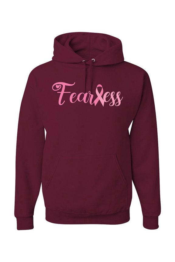 , Fearless Pink Ribbon Support Warrior Women, Breast Cancer Awareness, Unisex Graphic Hoodie Sweatshirt, Maroon, Small