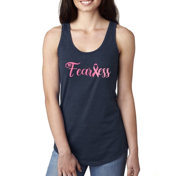 Wild Bobby, Fearless Pink Ribbon Support Warrior Women, Breast Cancer Awareness, Women Racerback Tank Top, Navy, Large