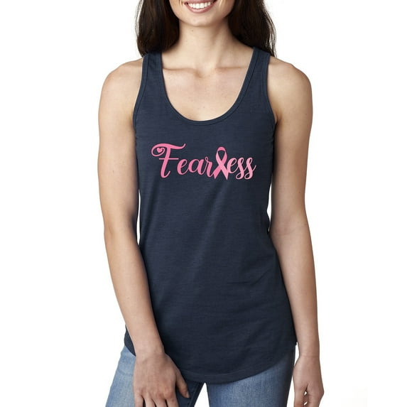 Wild Bobby, Fearless Pink Ribbon Support Warrior Women, Breast Cancer Awareness, Women Racerback Tank Top, Navy, Medium