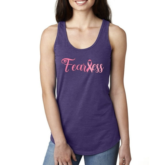 Wild Bobby, Fearless Pink Ribbon Support Warrior Women, Breast Cancer Awareness, Women Racerback Tank Top, Purple Rush, Large