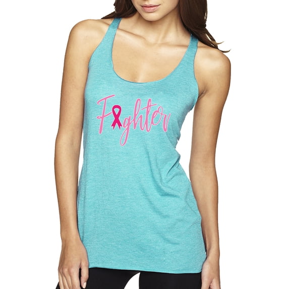 Wild Bobby, Fearless Pink Ribbon Support Warrior Women, Breast Cancer Awareness, Women Tri-Blend Racerback Tank Top, Tahiti Blue, Medium