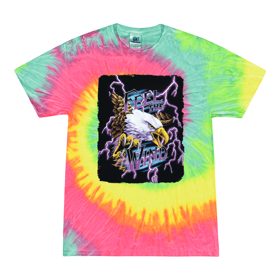 Wild Bobby, Feel the Wind Retro Heavy Metal Bald Eagles Animal Lover Tie-Dye T-Shirt
