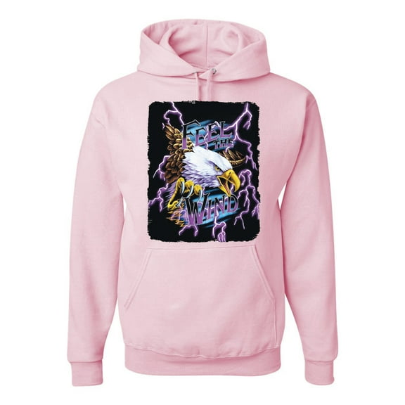 Wild Bobby, Feel the Wind Retro Heavy Metal Bald Eagles Fashion Graphic Hoodie Sweatshirt, Light Pink, 3XL