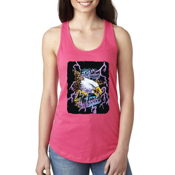 Wild Bobby, Feel the Wind Retro Heavy Metal Bald Eagles Fashion Ladies Racerback Tank Top, Hot Pink, Medium