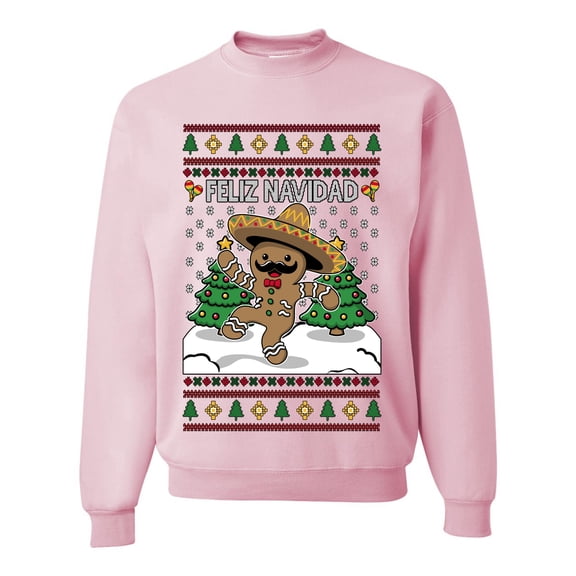 Wild Bobby Feliz Navidad Dancing Gingerbread Man Unisex Sweater | Holiday Crewneck Sweatshirt