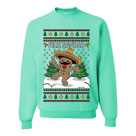 Wild Bobby Feliz Navidad Dancing Gingerbread Man Unisex Sweater | Holiday Crewneck Sweatshirt