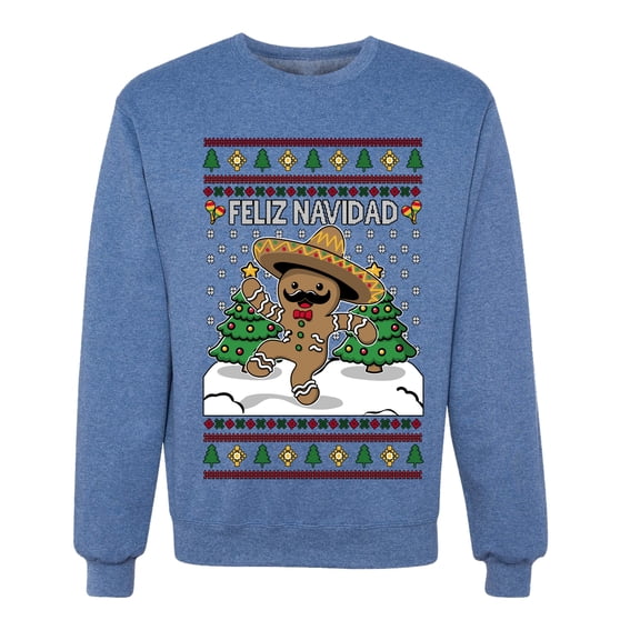 Wild Bobby Feliz Navidad Dancing Gingerbread Man Unisex Sweater | Holiday Crewneck Sweatshirt