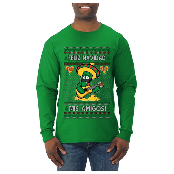 Wild Bobby Feliz Navidad Mis Amigos! Christmas Sweater | Funny Holiday Men Long Sleeve Shirt