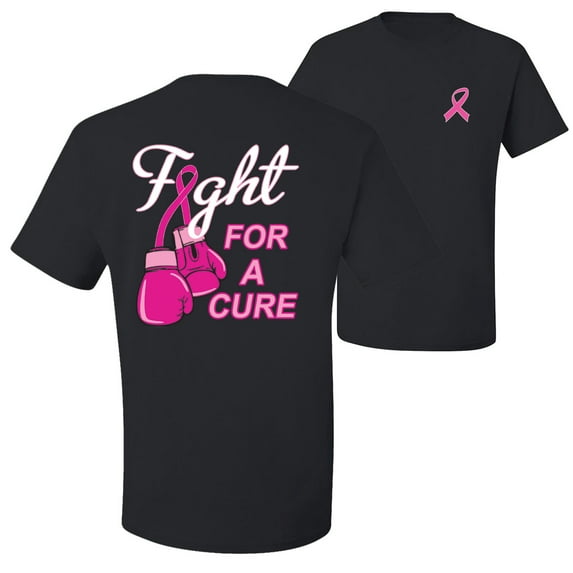 Wild Bobby, Fight for a Cure Fight Support, Breast Cancer Awareness, Front and Back Men Graphic Tee, Black, Small