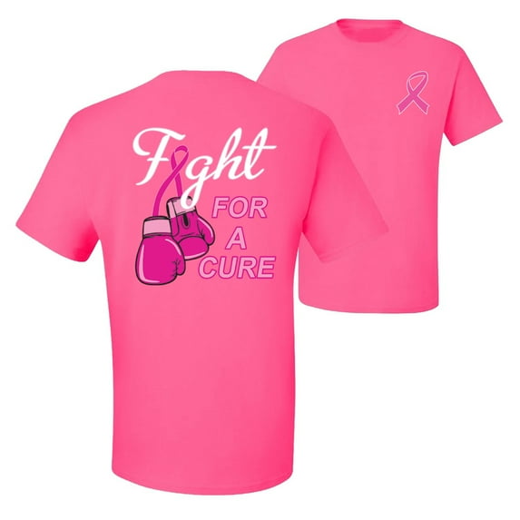 Wild Bobby, Fight for a Cure Fight Support, Breast Cancer Awareness, Front and Back Men Graphic Tee, Neon Pink, Medium