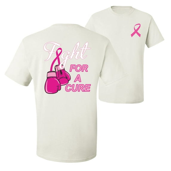 Wild Bobby, Fight for a Cure Fight Support, Breast Cancer Awareness, Front and Back Men Graphic Tee, White, Large