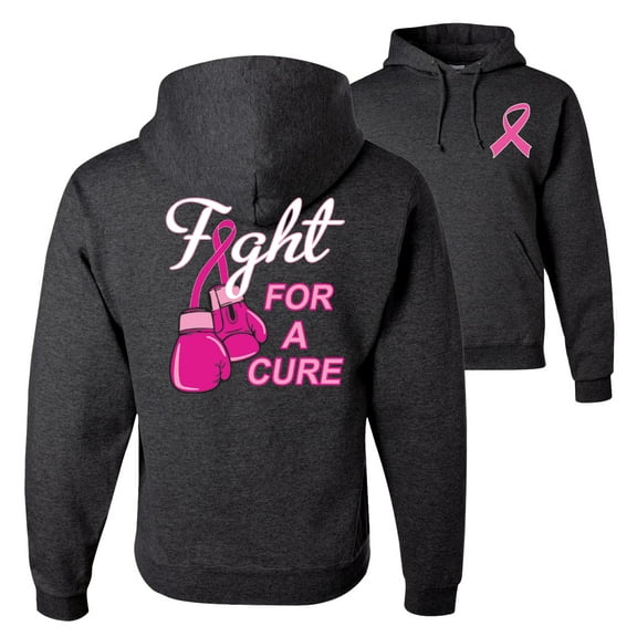 Wild Bobby, Fight for a Cure Fight Support, Breast Cancer Awareness, Front and Back Unisex Graphic Hoodie Sweatshirt, Heather Black, Small