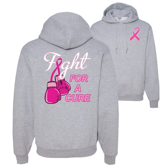 Wild Bobby, Fight for a Cure Fight Support, Breast Cancer Awareness, Front and Back Unisex Graphic Hoodie Sweatshirt, Heather Grey, XX-Large