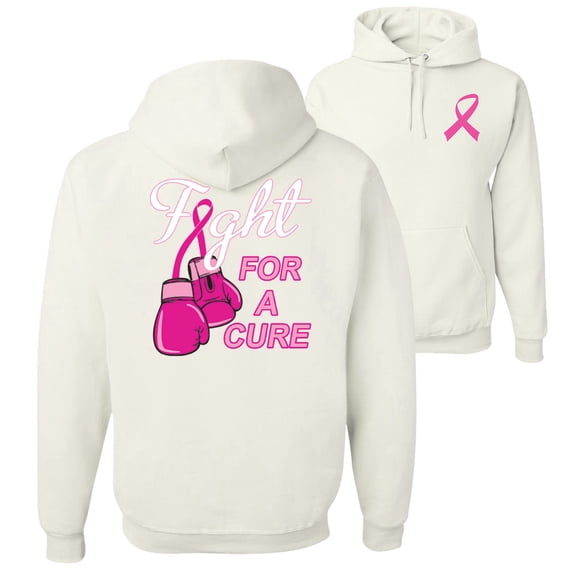 Wild Bobby, Fight for a Cure Fight Support, Breast Cancer Awareness, Front and Back Unisex Graphic Hoodie Sweatshirt, White, XX-Large