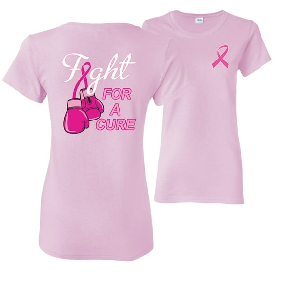 Wild Bobby, Fight for a Cure Fight Support, Breast Cancer Awareness, Front and Back Women Graphic Tee, Light Pink, Small