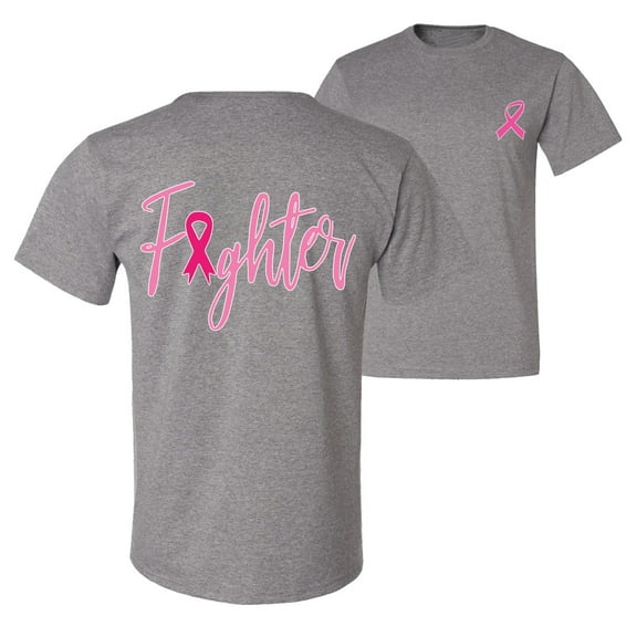 Wild Bobby, Fighter Breast Cancer Survivor, Breast Cancer Awareness, Front and Back Men Graphic Tee, Heather Grey, Large