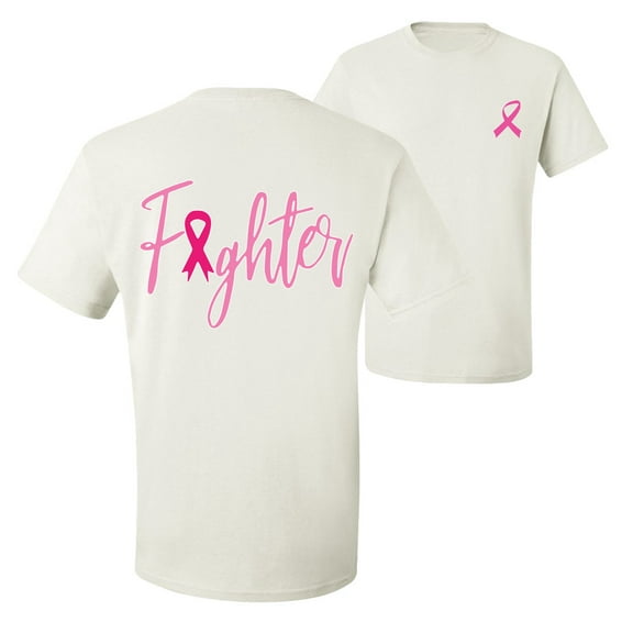 Wild Bobby, Fighter Breast Cancer Survivor, Breast Cancer Awareness, Front and Back Men Graphic Tee, White, Medium