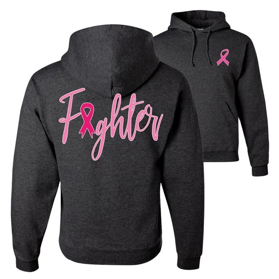 Wild Bobby, Fighter Breast Cancer Survivor, Breast Cancer Awareness, Front and Back Unisex Graphic Hoodie Sweatshirt, Heather Black, Large