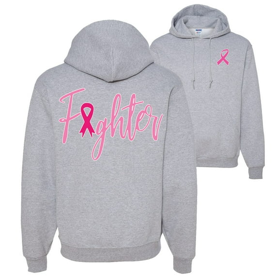 Wild Bobby, Fighter Breast Cancer Survivor, Breast Cancer Awareness, Front and Back Unisex Graphic Hoodie Sweatshirt, Heather Grey, XX-Large