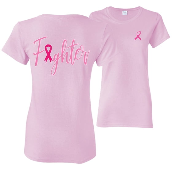 Wild Bobby, Fighter Breast Cancer Survivor, Breast Cancer Awareness, Front and Back Women Graphic Tee, Light Pink, 3X-Large