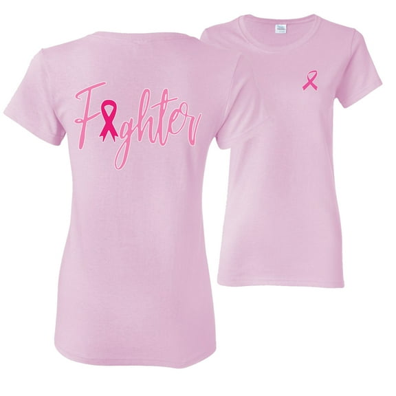 Wild Bobby, Fighter Breast Cancer Survivor, Breast Cancer Awareness, Front and Back Women Graphic Tee, Light Pink, XX-Large